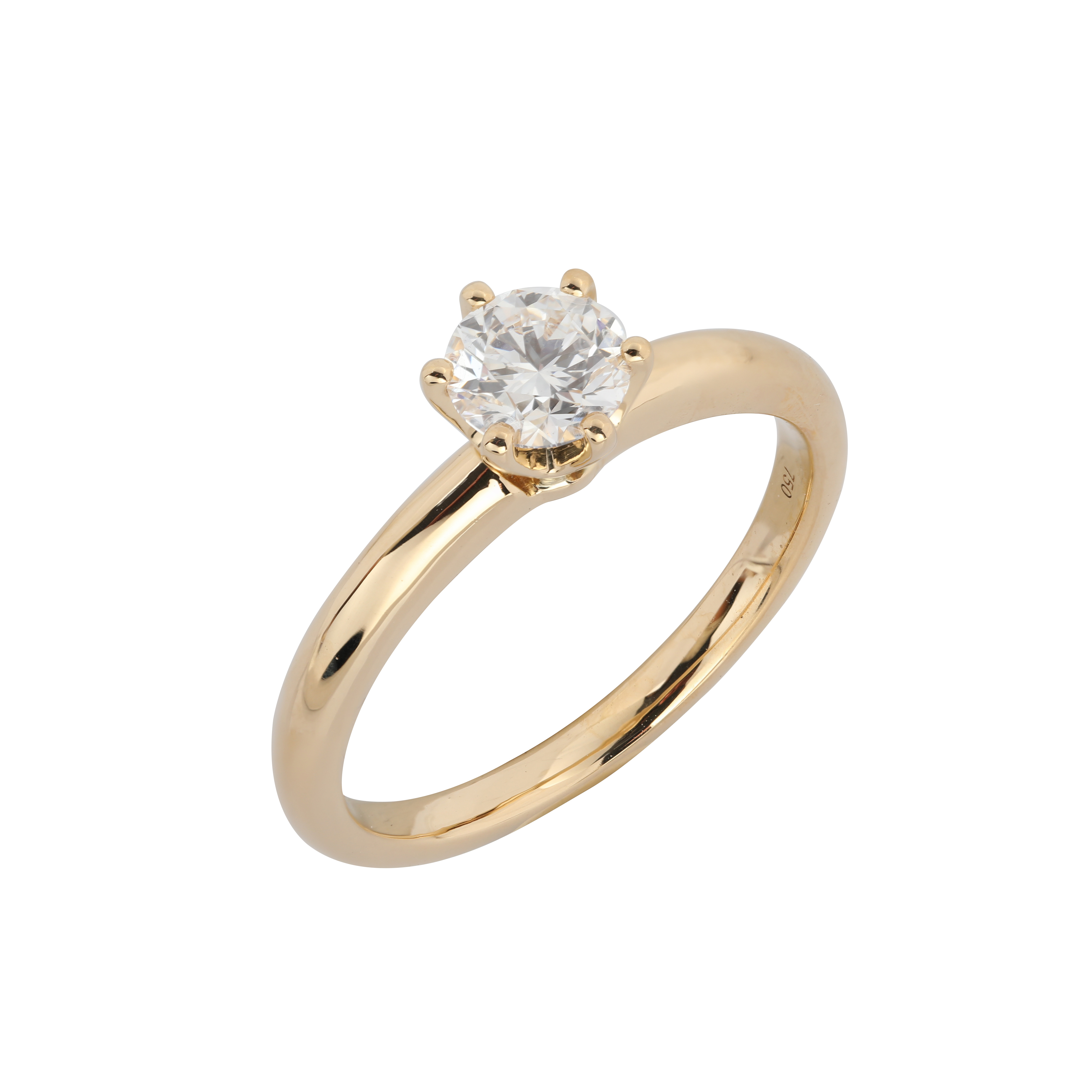 Der Nayhera Ring Ava ist ein goldener Ring mit einem einzigen, runden, glänzenden Stein.