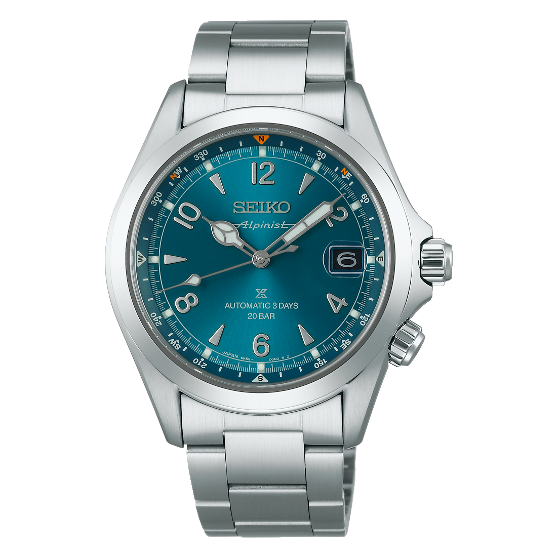 Die Seiko Prospex Automatik ist eine silberfarbene Herrenuhr mit einem strahlend blauen Zifferblatt und einem silbernen Armband.