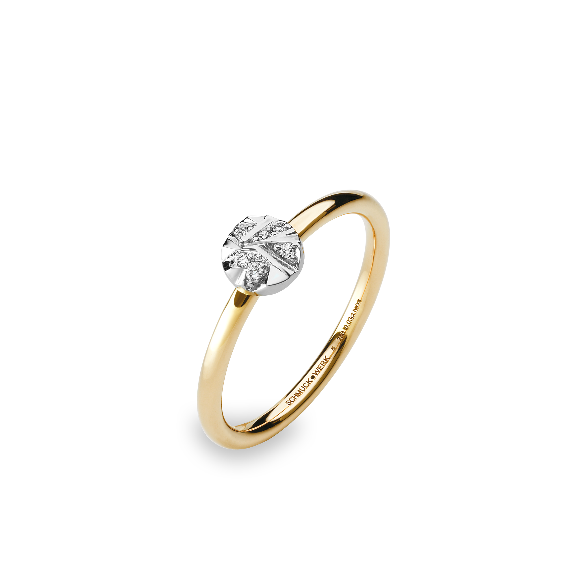 Ein zarter Schmuckwerk Ring Alpen mit einem auffälligen, runden Mittelteil, besetzt mit glitzernden Elementen.
