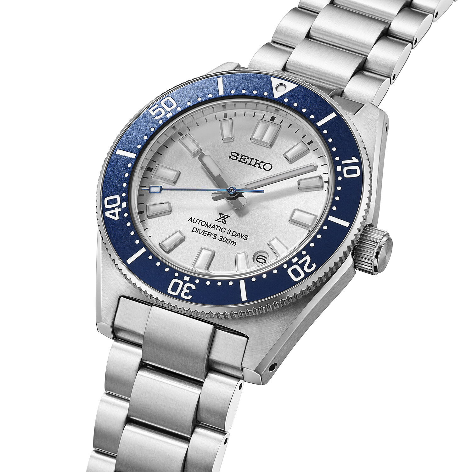 Herrenarmbanduhr mit silbernem Zifferblatt und blauem Ring