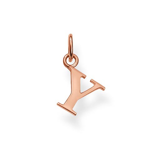 Ein roségoldener Anhänger in Form des Buchstabens Y mit einem kleinen Ring zum Aufhängen.
